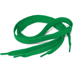 Bright green shoelaces with rounded tips, designed for a variety of footwear.