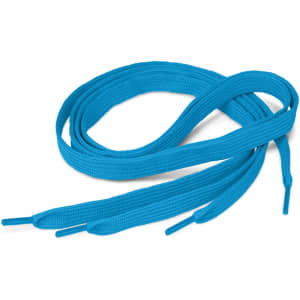 A pair of blue shoelaces with rounded ends, showcasing a smooth, textured fabric.