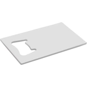 A drink bottle opener designed with a flat, sleek profile and a functional bottle cap removal feature.