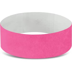 A pink Tyvek event wristband, showcasing a smooth texture and a seamless design suitable for events.