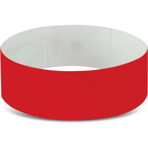 A red Tyvek event wristband suitable for exhibitions and events.