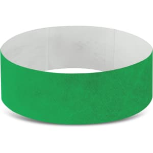 A green Tyvek event wristband designed for exhibitions and events.