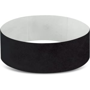 A black Tyvek event wristband featuring a solid design and a logo. Suitable for exhibitions and events.
