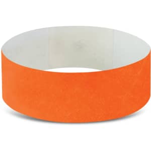 An orange Tyvek event wristband designed for exhibitions and events.