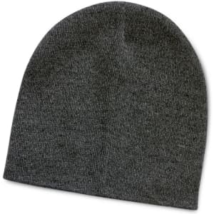 A heather knit beanie in a dark gray color.