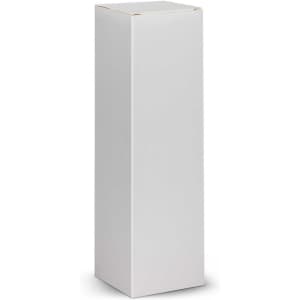 A tall white box with a flat top, featuring a simple design without any logos or branding.