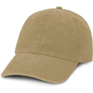 A faded cap in a neutral beige color with a curved brim and six-panel structure.