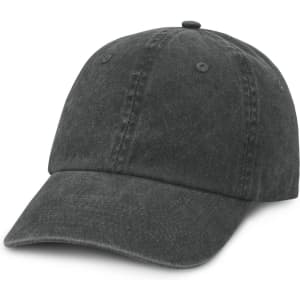 A faded cap in dark grey with a classic six-panel design and a curved brim.