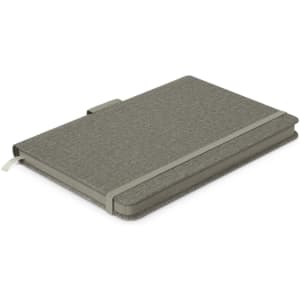 A Meridian Notebook with a textured green cover and a matching elastic band for closure.