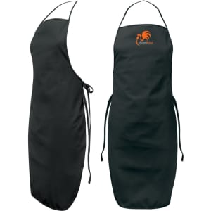 A black Ritz bib apron featuring a logo, with adjustable ties for a secure fit.