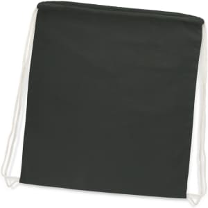 A dark green cotton drawstring backpack with white drawstrings and a simple design.