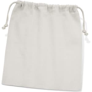 A large, natural-coloured cotton gift bag with drawstring closure, featuring a simple design and no visible branding.