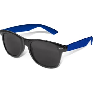 Malibu Premium Sunglasses featuring a black frame with blue accents and dark lenses.