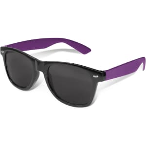 Malibu Premium Sunglasses featuring a black frame and purple arms, designed for leisure and outdoor activities.