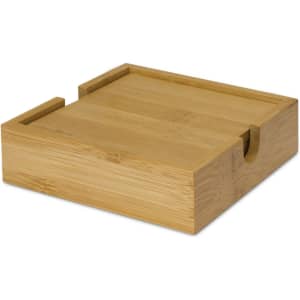 A bamboo coaster with a natural finish, featuring a groove on one side and a smooth surface.