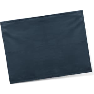 A cotton tea towel in a dark blue colour, featuring a simple design and includes a logo.