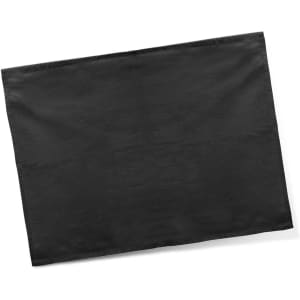 A black cotton tea towel featuring a smooth, plain design with an embedded logo.
