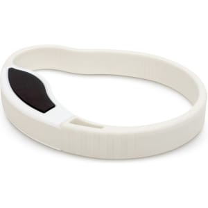 A jar and bottle opener made of white plastic with a black rubber grip.