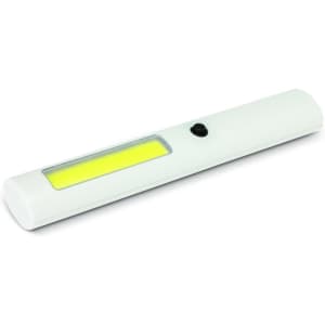A white COB light featuring a yellow light panel and a single black button, ideal for keyrings and tools.