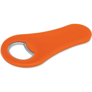 A drink bottle opener in vibrant orange with a metal opening mechanism and a sleek, ergonomic design.