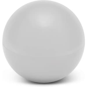 A spherical lip balm container in a smooth gray finish.