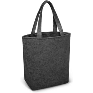 A gray felt tote bag with dual handles, featuring a simple, modern design.