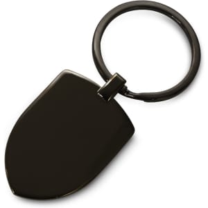 A black Cerato Key Ring with a smooth, shield-shaped attachment and a round keyring.