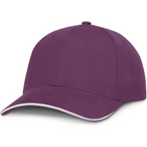 A cap in a rich purple color with a white trim along the visor.