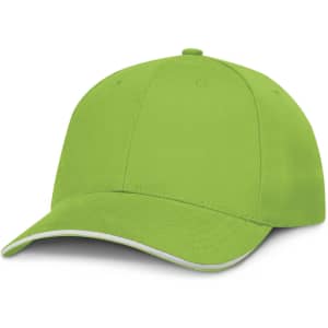 A cap in vibrant green with a white trim. The headwear features a classic design suitable for various occasions.