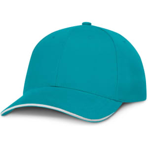 A cap in a vibrant teal color featuring a white trim along the brim.