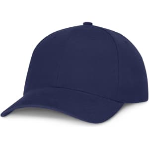 A navy blue cap with a curved brim and a structured design.