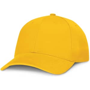 A yellow baseball cap with a curved brim and a structured crown.