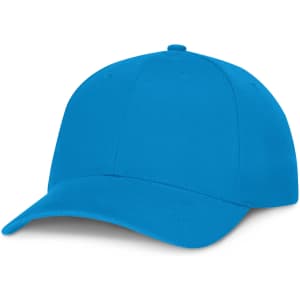 A vibrant blue cap with a curved brim and a structured crown featuring a logo.