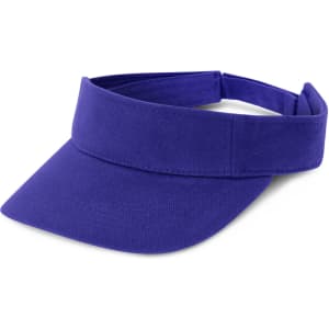 A purple sun visor with a wide brim and adjustable strap.