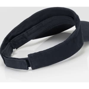 A black sun visor with a curved brim and adjustable strap.