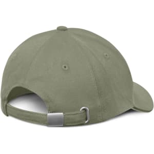 A cap featuring a black trim, designed with a classic adjustable back strap for a comfortable fit.