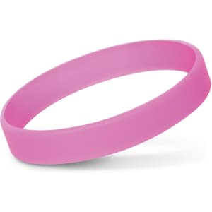 A silicone wristband in a pink color that glows in the dark, designed for exhibitions and events.