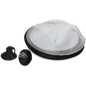 A car sunshade set in white mesh and black trim, including suction cups for attachment.
