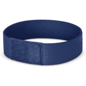 A Dazzler Wrist Band in navy blue, made from durable fabric, featuring a secure fastening for events and exhibitions.