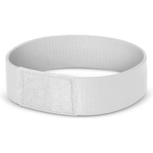 A white Dazzler Wrist Band designed for exhibitions and events, featuring a simple and adjustable design.