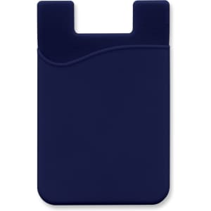 A navy silicone phone wallet featuring a curved design and a slot for cards. It has a simple and sleek look.