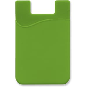 A green silicone phone wallet featuring a textured wave design and a cut-out for easy attachment.