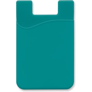 A teal silicone phone wallet featuring a smooth surface and a curved top edge, with a slot for cards.