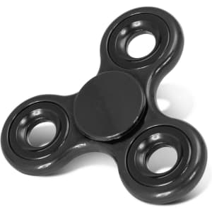 A fidget spinner in solid black color with three arms and circular cutouts.