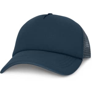 A trucker cap in a deep navy color with a solid front panel and mesh back.