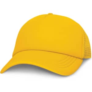 A vibrant yellow Cruise Mesh Cap featuring a classic trucker style with a solid front and mesh back.