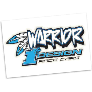 A temporary tattoo featuring a bold, blue and black logo with a feather design and text highlighting "Warrior" and "Design".