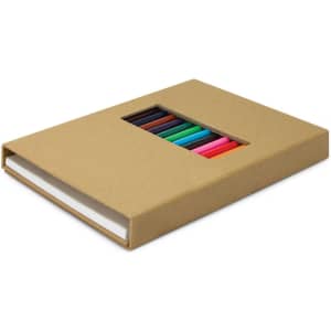 A sleek, brown box containing coloured pencils in various shades, with a window display for easy viewing.