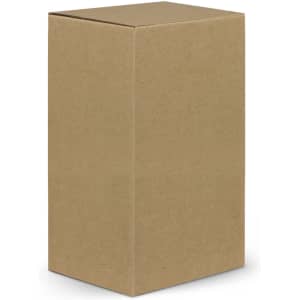 A plain brown cardboard box, featuring a rectangular shape with a smooth surface, suitable for packaging items.