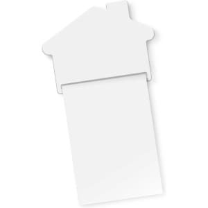 A magnetic memo pad in the shape of a house, featuring a white surface for notes.